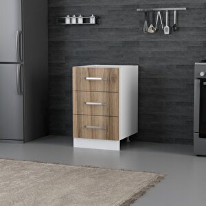 Minar Mutfak Alt Modül 3 Çekmeceli Nray 50cm Dolap Beyaz /dore - D1