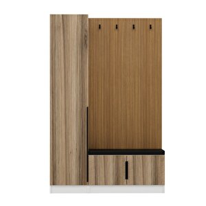 Minar Kale Dekor Panel 1 Kapaklı 1b Raf Portmanto + Ayakkabılık Minderli Beyaz Dore Plus