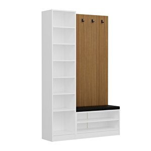 Minar Kale Dekor Panel 1 Kapaklı 1b Raf Portmanto + Ayakkabılık Minderli Beyaz Dore Plus