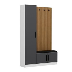 Minar Kale Dekor Panel 1 Kapaklı 1b Raf Portmanto + Ayakkabılık Minderli Beyaz Antrasit