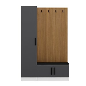 Minar Kale Dekor Panel 1 Kapaklı 1b Raf Portmanto + Ayakkabılık Minderli Beyaz Antrasit