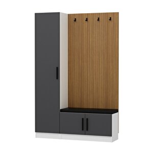 Minar Kale Dekor Panel 1 Kapaklı 1b Raf Portmanto + Ayakkabılık Minderli Beyaz Antrasit