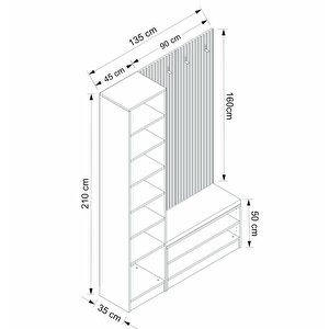 Minar Kale Dekor Panel 1 Kapaklı 1b Raf Portmanto + Ayakkabılık Minderli Beyaz Antrasit