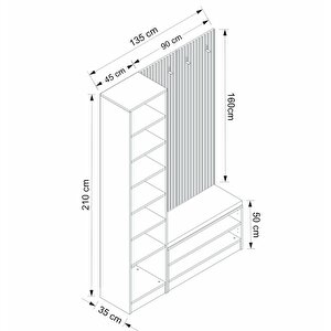 Minar Kale Dekor Panel 1 Kapaklı 1b Raf Portmanto + Ayakkabılık Minderli Beyaz Mebran Çizgili Antrasit
