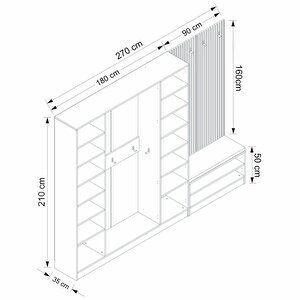 Minar Kale Dekor Panel 4 Kapaklı 2b Raf Portmanto + Ayakkabılık Minderli Beyaz Eskitme Beyaz