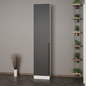 Minar Kale 210 Cm 1 Kapaklı 1b Raf Portmanto Beyaz Mebran Çizgili Antrasit