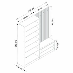 Minar Kale Dekor Panel 2 Kapaklı 2b Raf Portmanto + Ayakkabılık Minderli Beyaz Antrasit
