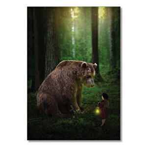 Ahşap Tablo Ormanda Ayı Ve Küçük Kız 35x50 cm