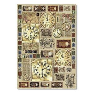 Ahşap Tablo Saat Mektup Pullar Zeminli 25x35 cm