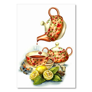Ahşap Tablo Limonlu Çay Servisi 25x35 cm
