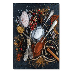 Ahşap Tablo Kaşıklarda Baharatlar 35x50 cm