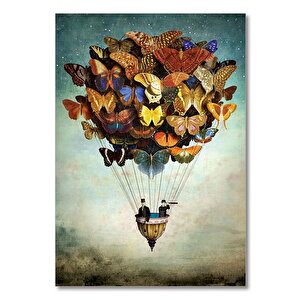 Ahşap Tablo Kelebekli Uçan Balon 35x50 cm