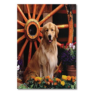 Ahşap Tablo Çiçekler Köpek 25x35 cm