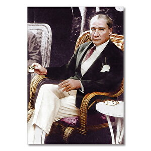 Ahşap Tablo Mustafa Kemal Atatürk Kahve İçerken 50x70 cm