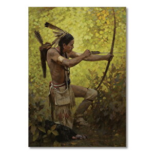 Ahşap Tablo Avdaki Kızılderili 50x70 cm