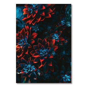 Ahşap Tablo Mavi Kırmızı Çiçekler 50x70 cm