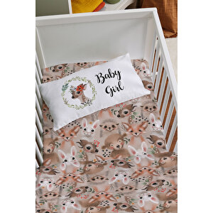Anne Yanı Beşik Nevresim Takımı (60x100) - For Baby Serisi - Çember İçinde Kırmızı Çiçekli Ceylan