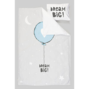 Organik Bebek Nevresim Takımı (100x150) - Pure Baby Serisi - Mavi Kalpli Balon