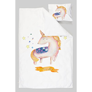 Organik Bebek Nevresim Takımı (100x150) - Pure Baby Serisi - Yıldızlar Altında Unicorn