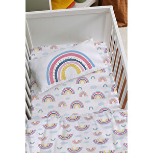 Anne Yanı Beşik Nevresim Takımı (60x100) - For Baby Serisi - Pembe Gökkuşağı