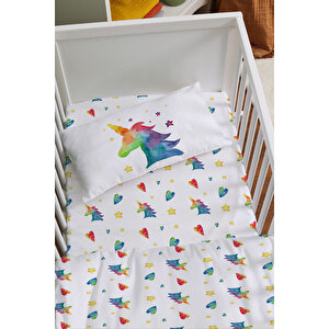 Anne Yanı Beşik Nevresim Takımı (60x100) - For Baby Serisi - Suluboya Unicorn