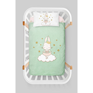 Anne Yanı Beşik Nevresim Takımı (60x100) - For Baby Serisi - Pembe Balerin Tavşan
