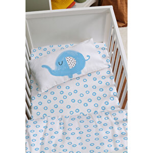 Anne Yanı Beşik Nevresim Takımı (60x100) - Pure Baby Serisi - Mavi Uyuyan Fil