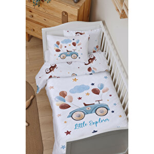 Organik Bebek Nevresim Takımı (100x150) - For Baby Serisi - Balonlu Araba