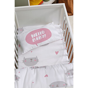 Anne Yanı Beşik Nevresim Takımı (60x100) - Pure Baby Serisi - Kalpli Kedicik