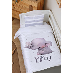 Organik Bebek Nevresim Takımı (100x150) - Pure Baby Serisi - Oyuncu Filler