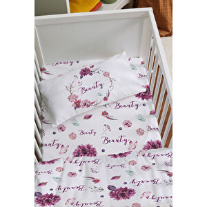 Anne Yanı Beşik Nevresim Takımı (60x100) - For Baby Serisi - Pembe Çiçekli Çember
