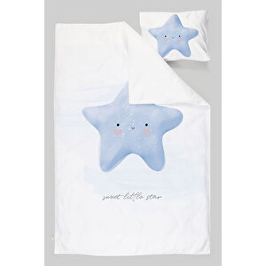 Organik Bebek Nevresim Takımı (100x150) - Pure Baby Serisi - Pofuduk Mavi Yıldız