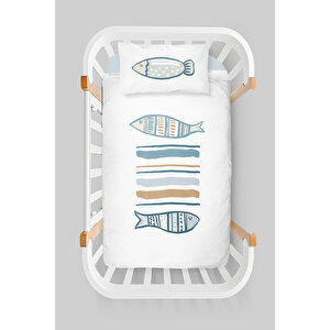 Anne Yanı Beşik Nevresim Takımı (60x100) - Pure Baby Serisi - Balıklar