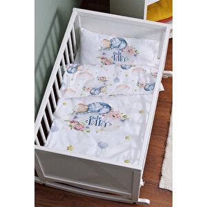 Anne Yanı Beşik Nevresim Takımı (60x100) - For Baby Serisi - Bulutta Uyuyan Tulumlu Ayıcık