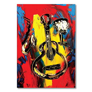 Ahşap Tablo Müzik Aletleri Boyama 35x50 cm