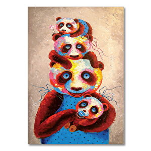 Ahşap Tablo Panda Ailesi 35x50 cm