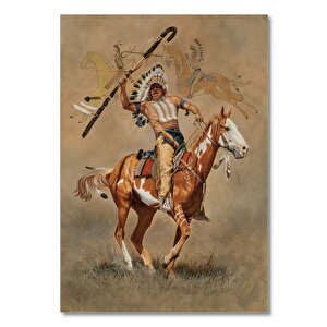 Ahşap Tablo Kızılderili At Yağlıboya 25x35 cm