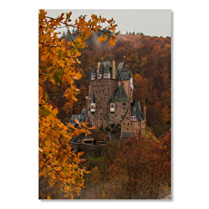 Ahşap Tablo Sonbahar Renkleri İçindeki Rüya Şatosu 25x35 cm