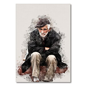 Ahşap Tablo Suluboya Hüzünlü İhtiyar 35x50 cm