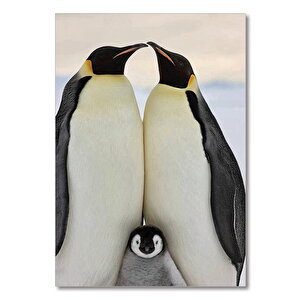 Ahşap Tablo Penguen Ailesi 35x50 cm