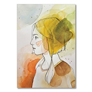 Ahşap Tablo Suluboya Kız Profili 50x70 cm
