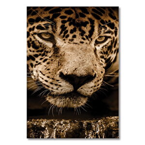 Ahşap Tablo Leopar Su İçerken 25x35 cm