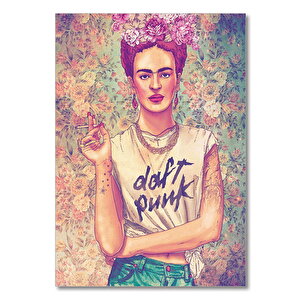 Ahşap Tablo Frida Kahlo Çiçek Zeminli Çizim