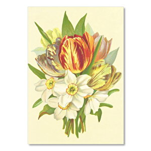Ahşap Tablo Beyaz Zambaklar Ve Laleler Çizim 25x35 cm
