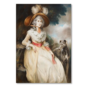 Ahşap Tablo Beyaz Elbiseli Kadın Ve Köpeği 25x35 cm