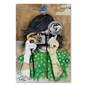 Ahşap Tablo Yeşil Elbiseli Fotoğrafçı 50x70 cm