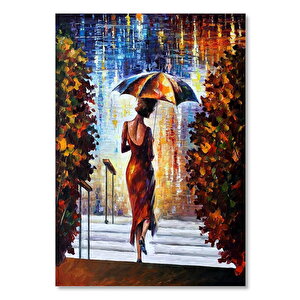 Ahşap Tablo Şemsiyeli Kadın Yağlıboya 35x50 cm