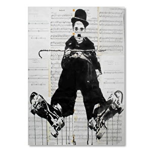 Ahşap Tablo Chaplin Ve Patenleri İllüstrasyon Görseli 35x50 cm