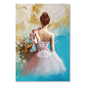 Ahşap Tablo Pembe Elbiseli Balerin Görseli 25x35 cm