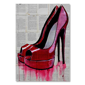 Ahşap Tablo Kırmızı Yüksek Topuklar Görseli 50x70 cm